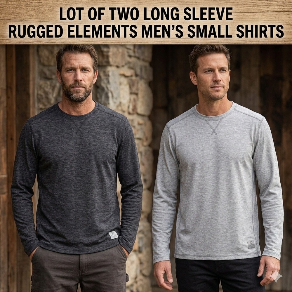 Rugged Elements Shirt Mens Small Long Sleeve LOT 2 Pack Grey Charcoal Crew Neck